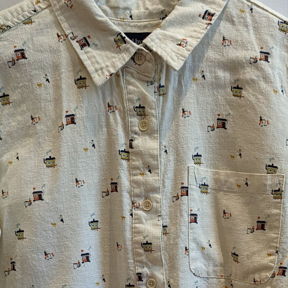 United By Blue - Cotton Button up - Lake fishing themed - Women's size Small